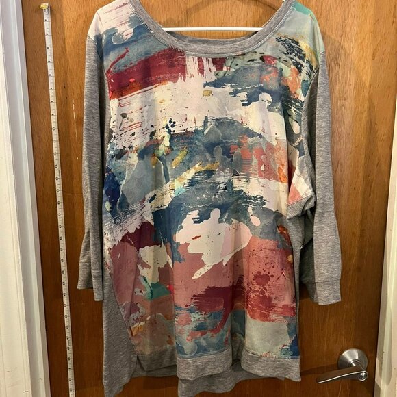 Size 26/28 - Avenue - Gray and Multicolored 3/4 Sleeve Heavy Knit Pullover - Picture 1 of 6